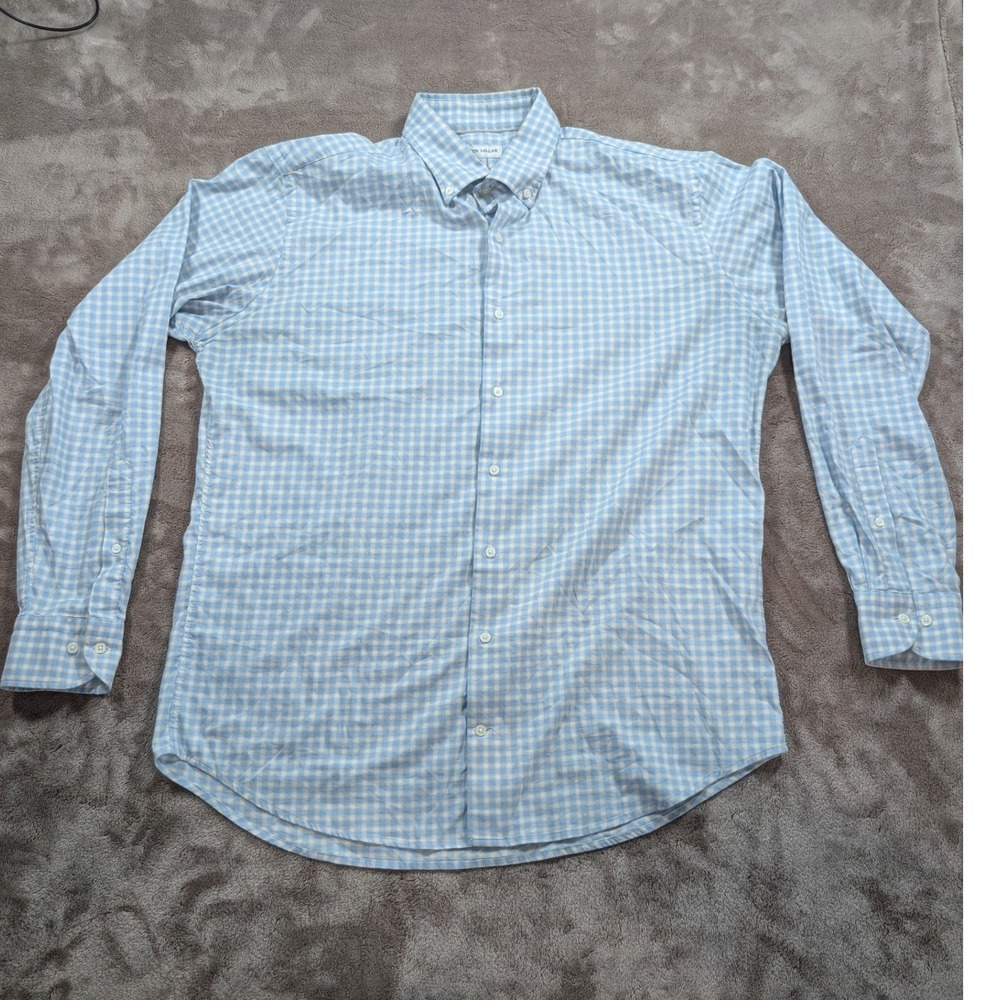 Peter Millar Mens Light Blue Gingham Button Down Shirt MS26W05LTB Size L